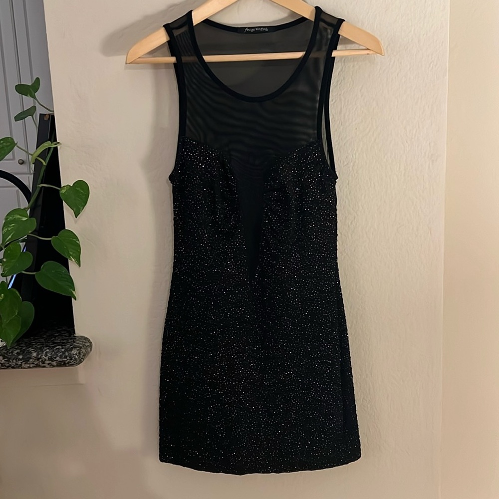 Foreign Exchange Mesh Sparkle Deep V Bodycon Dress